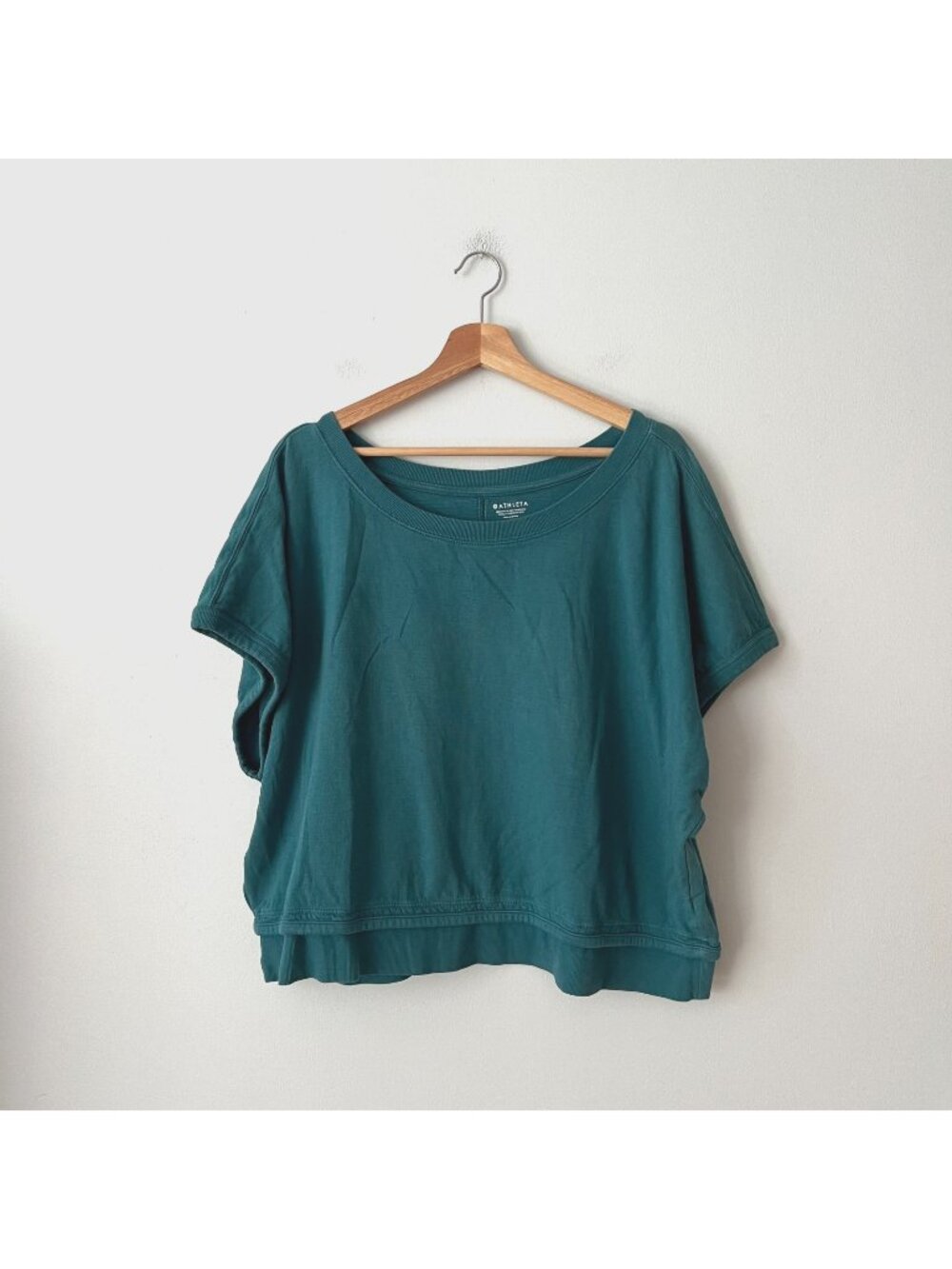 Athleta Sundown Shirred Short Sleeve Tee Teal Green Women's Size XL
